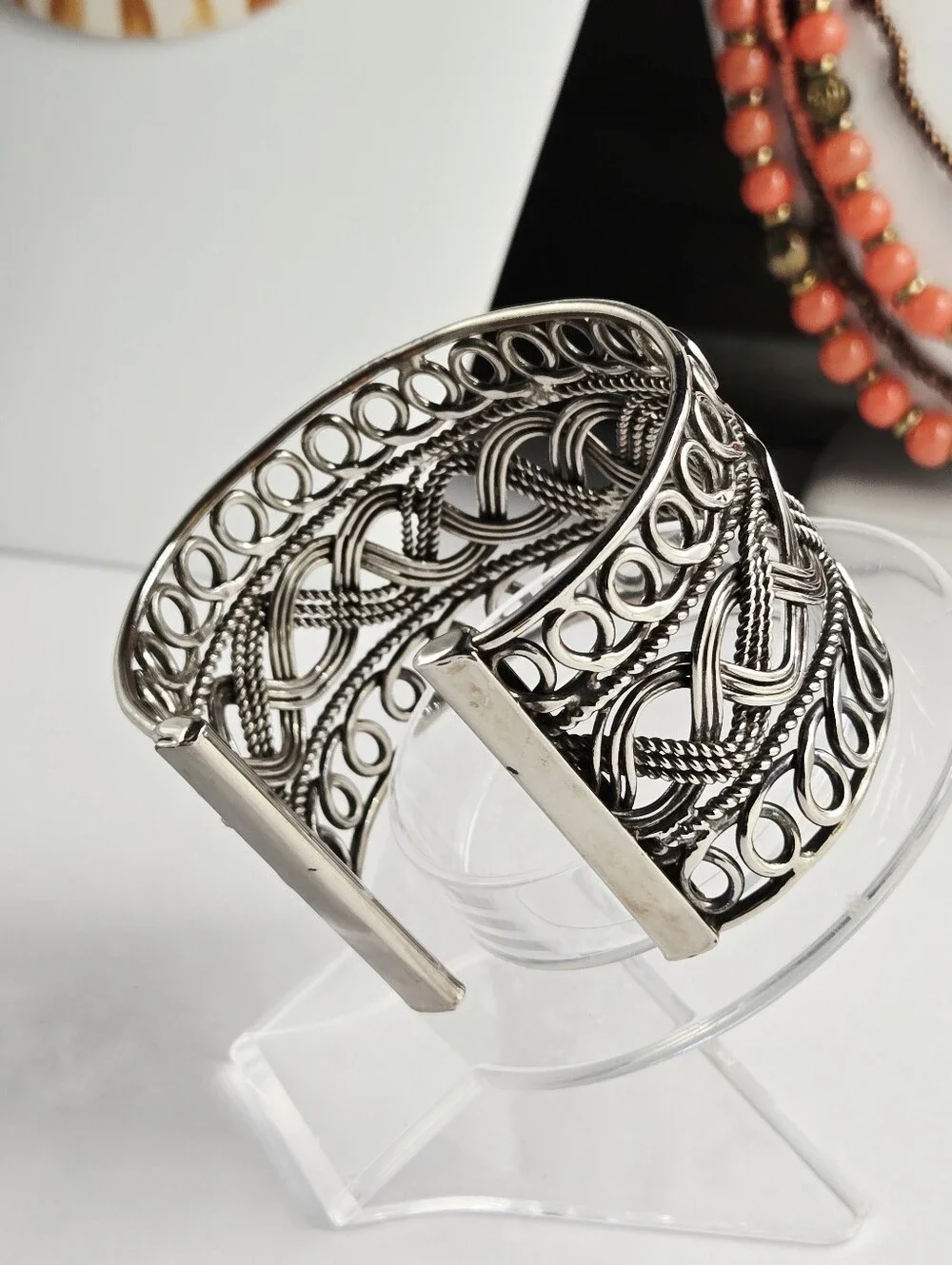 Fashion Jewelry Silver Braided Open Filigree Cuff Bracelet